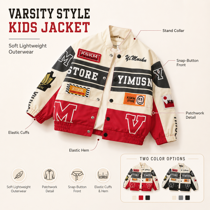 Boys Varsity Bomber Jacket Kids Racing Style Coat