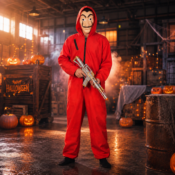 Money Heist Red Jumpsuit Halloween Costume with Dalí Mask