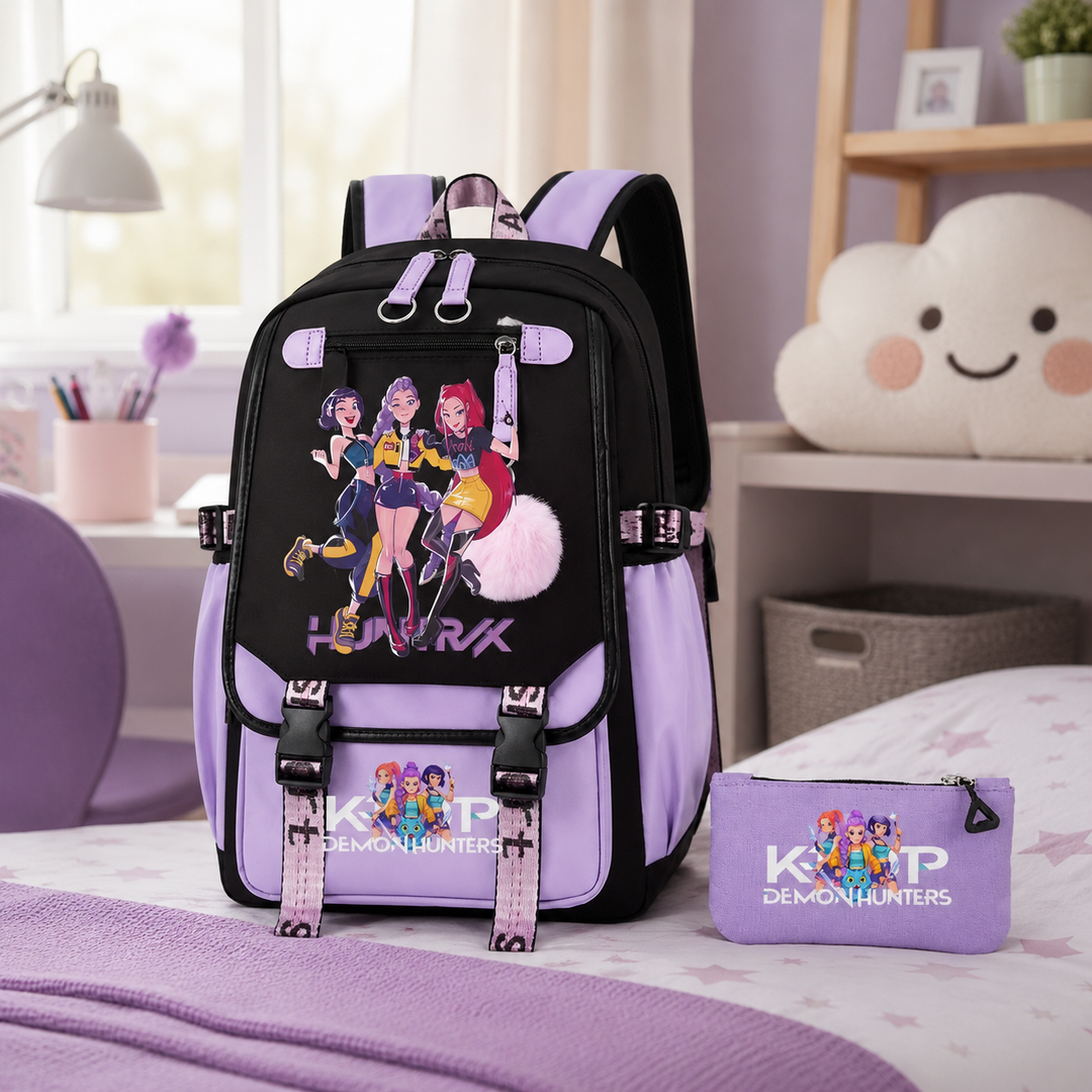 Anime Character School Backpack 2Pcs Set Student Pencil Case Women Gift