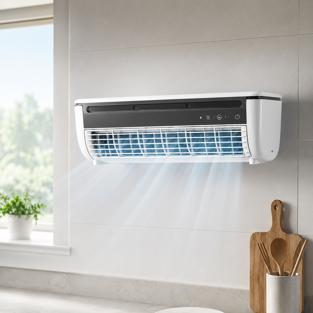 Cordless Wall Mounted Kitchen Fan Wireless Cooling Mist No Drill Dormitory