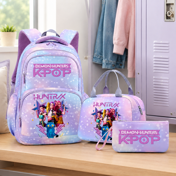 KPop Demon Hunters Girls 3-Piece School Backpack Set with Lunch Bag &amp; Pencil Case