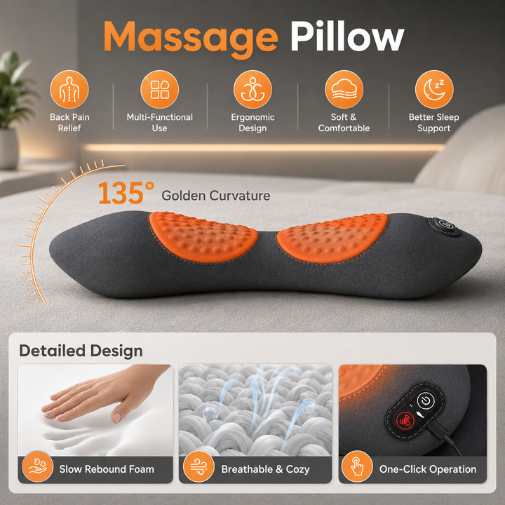 Lumbar Pillow 3 In 1 Electric Heated Vibrating Kneading Back Massager Support