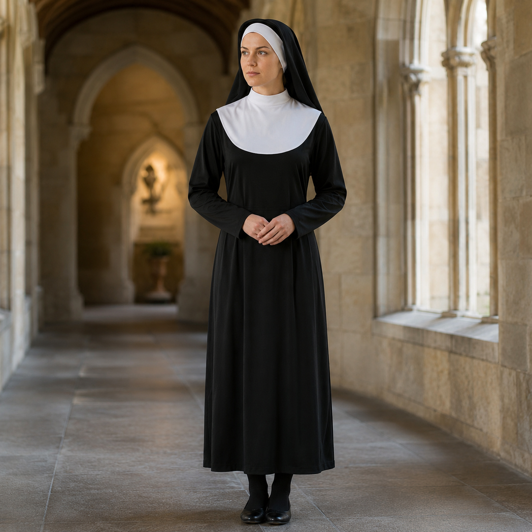 Nun Costume with Headscarf Halloween Religious Costume