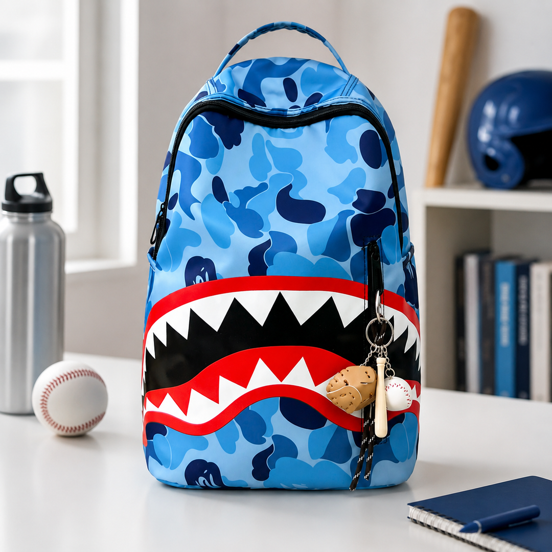 Shark Mouth Camouflage Boys and Girls School Backpack, Lightweight Travel Bookbag