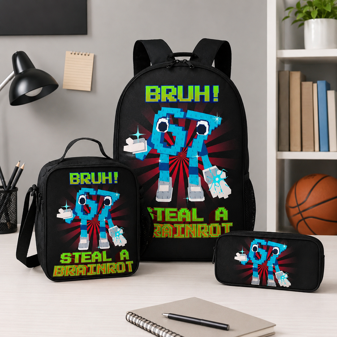 Six Seven 67 Kids 3-Piece School Backpack Set with Lunch Bag &amp; Pencil Case
