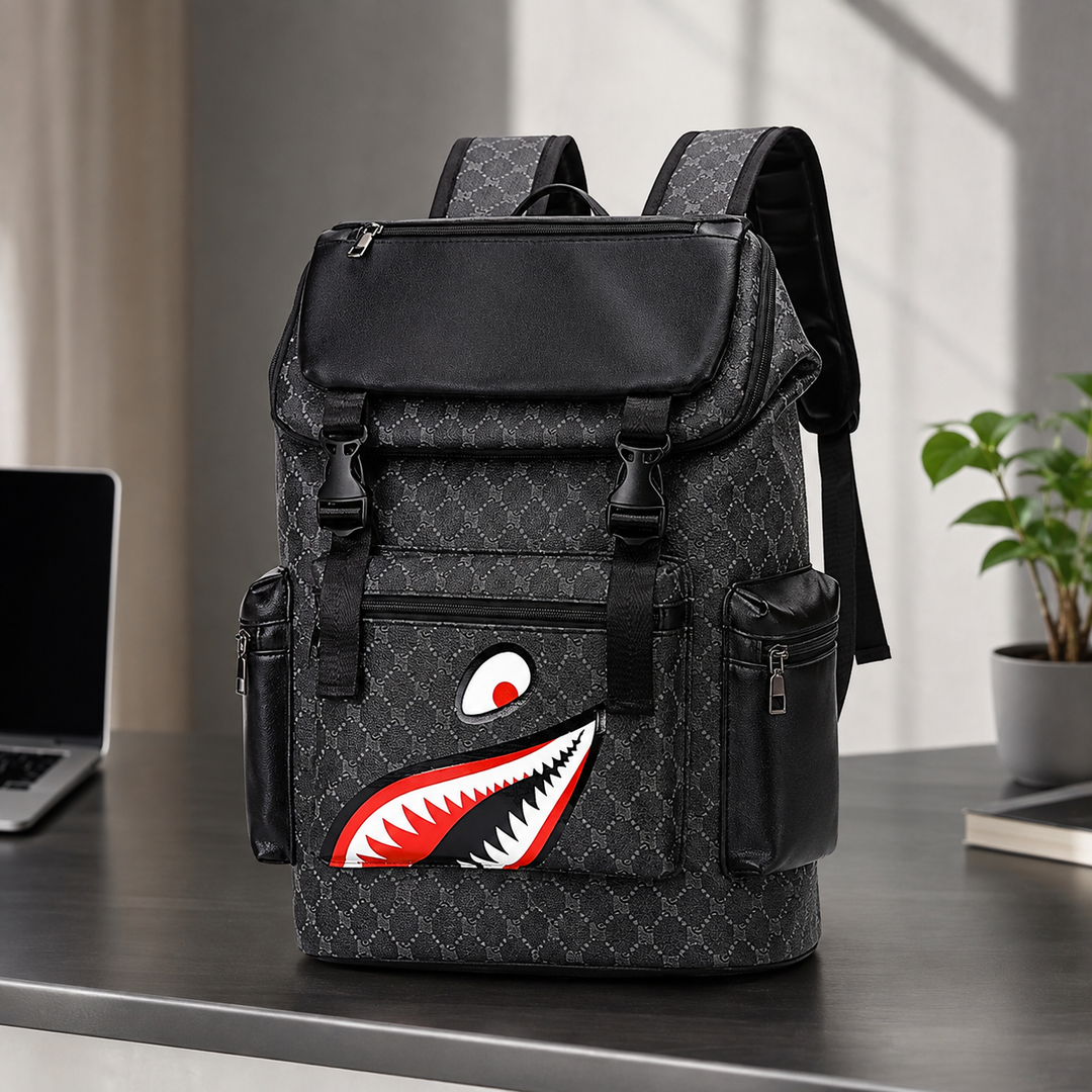 Retro Shark School Backpack, Large Capacity Casual Bookbag