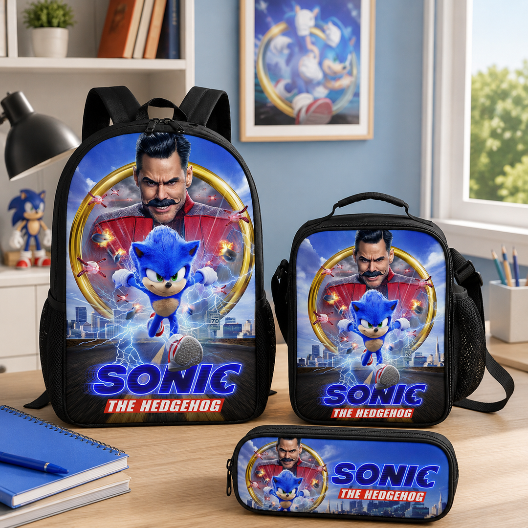 Sonic Boys 3-Piece School Backpack Set with Lunch Bag &amp; Pencil Case