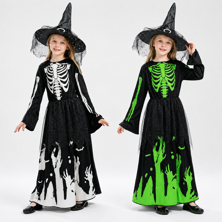 Glow in the Dark Witch Skeleton Dress Halloween Costume for kids