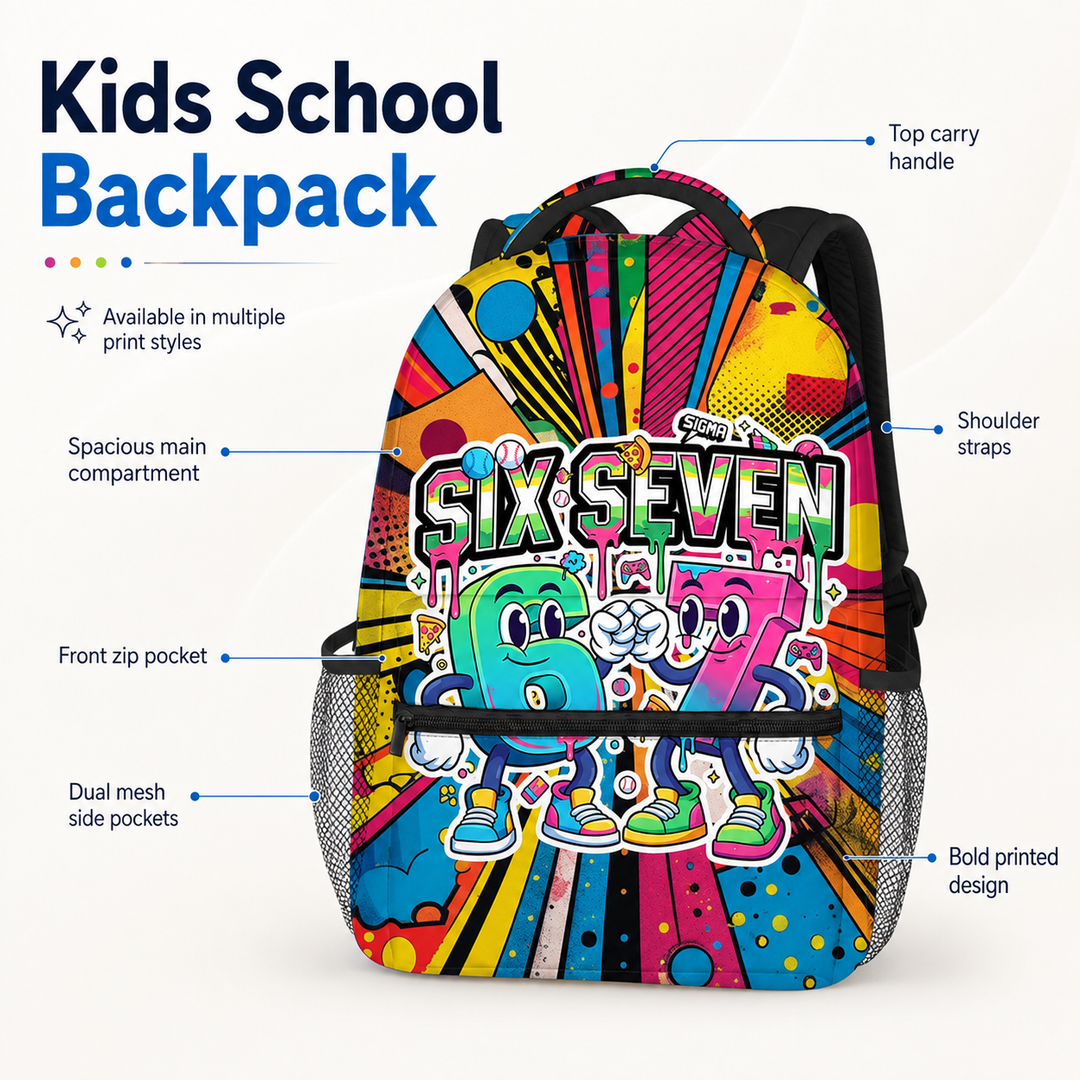 Six Seven 67 Unisex Kids School Backpack, Full-Print