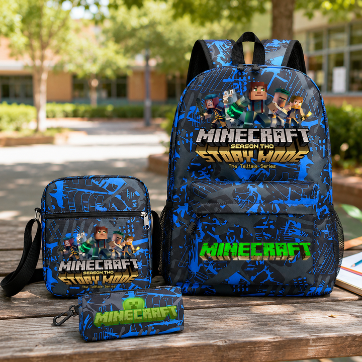 Minecraft Story Mode 3-Piece School Backpack Set with Crossbody Bag and Pencil Case