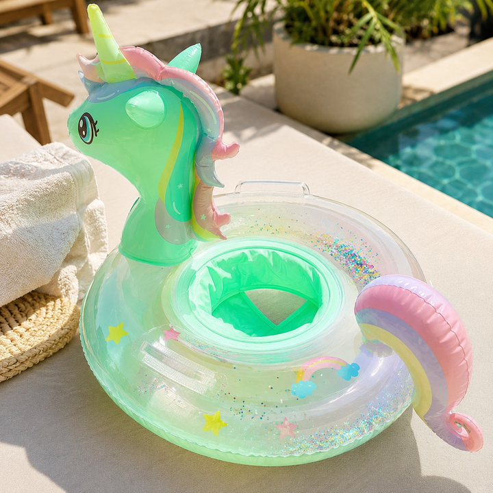 Unicorn Swim Ring Inflatable Pool Float Rainbow Sequined Kids Floatie