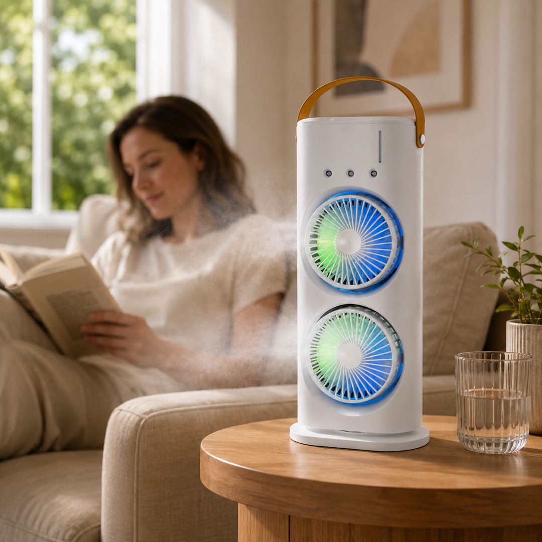 Three Hole Double Head Spray Fan USB Humidification Air Cooler Desktop LED