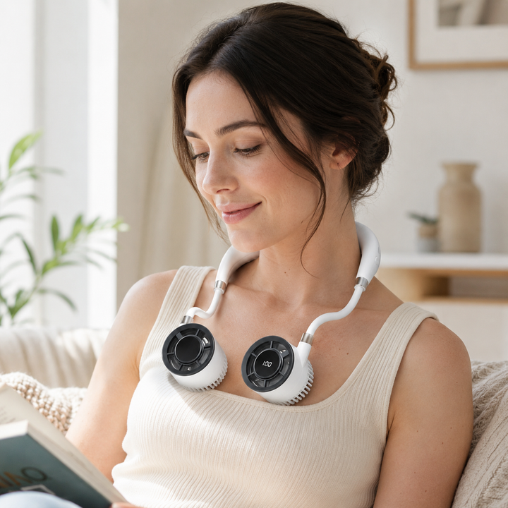5000mAh Neck Fan Rechargeable Wearable Cooling Digital Display Travel