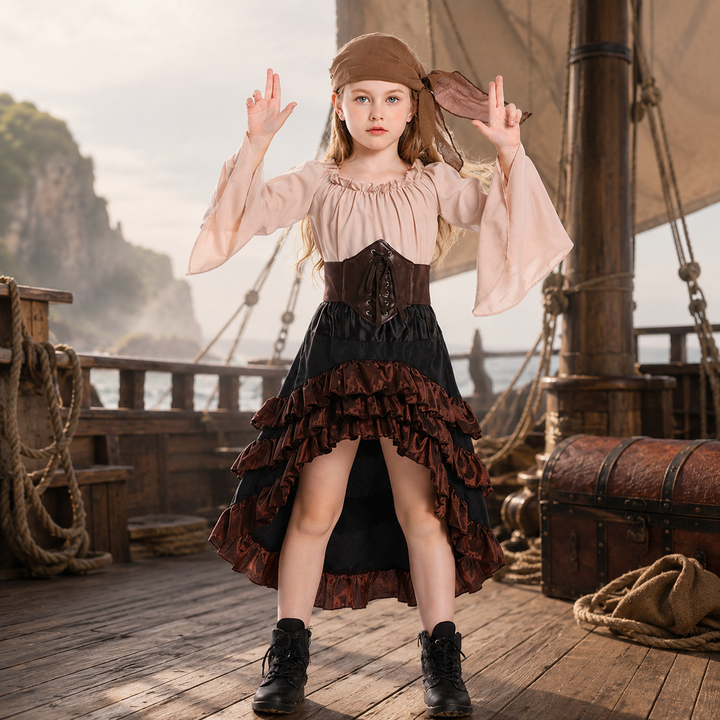 Girls Pirate Costume Ruffle Skirt Halloween Costume