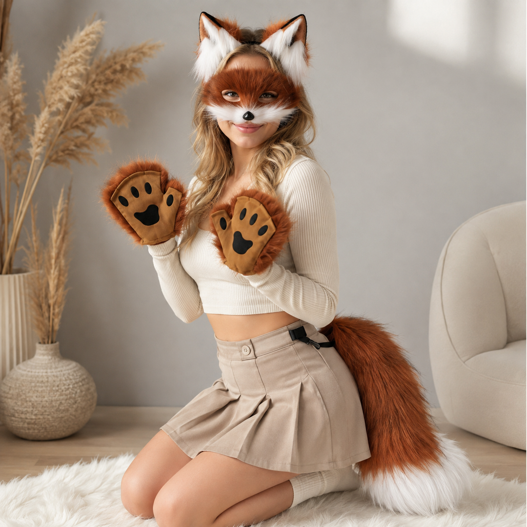 Fox Costume Set Ears Tail Mask and Gloves Halloween Cosplay