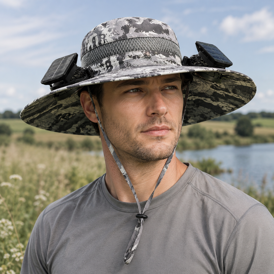 Solar Charging Fan Cap Outdoor Camping Fishing Hiking Fisherman Hat
