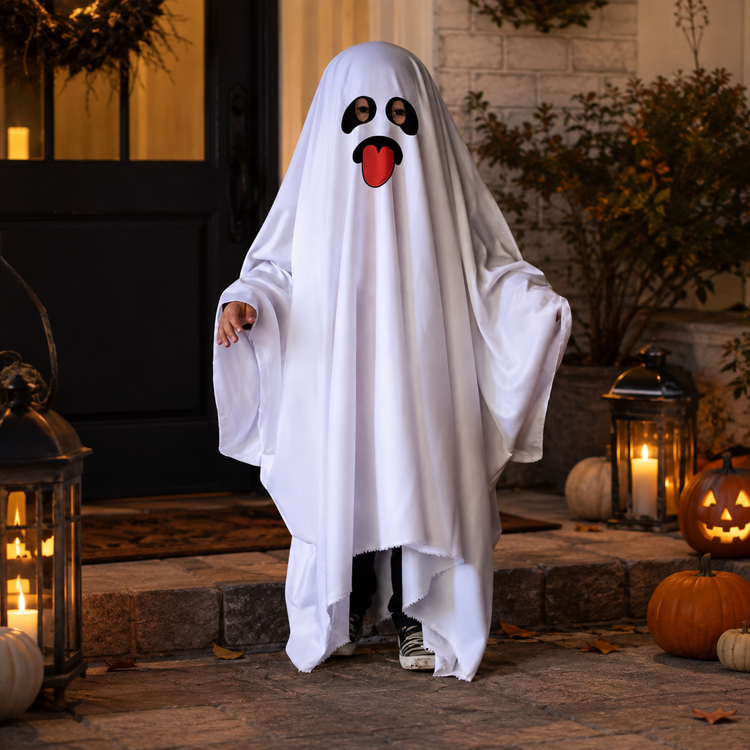 Kids Ghost Costume Halloween Sheet Costume with Face Design