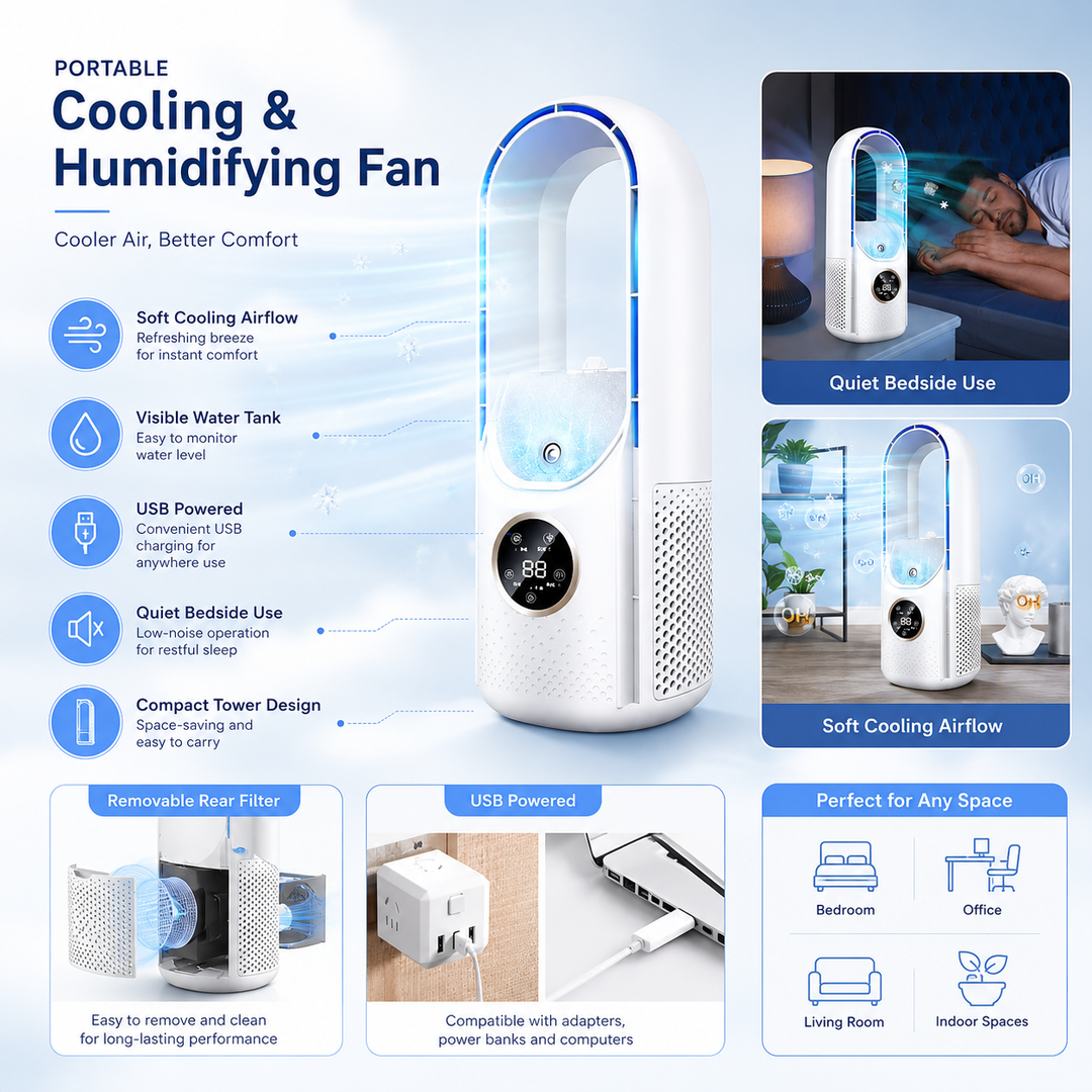 Portable Bladeless Silent Air Conditioner, Quiet Personal Cooling Unit