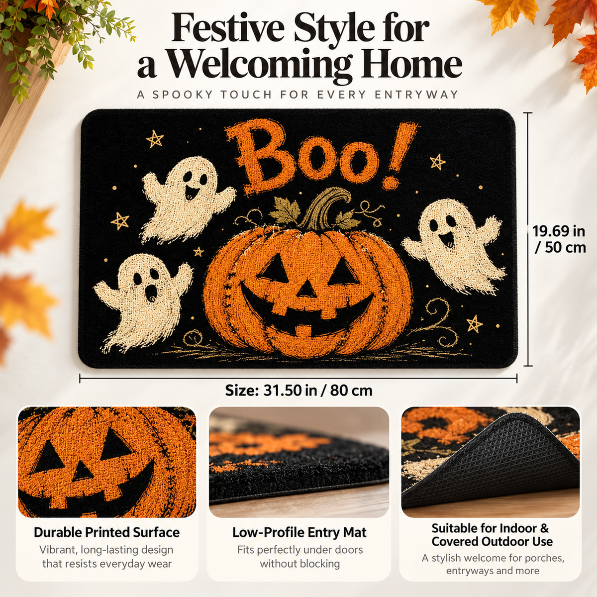 Halloween Pumpkin Crystal Velvet Doormat Non Slip Entryway Welcome Mat
