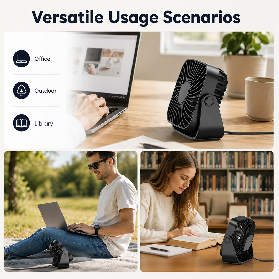 4 Inch USB Mini Portable Fan 3 Speed Quiet Personal Desk Fan 360 Adjustable
