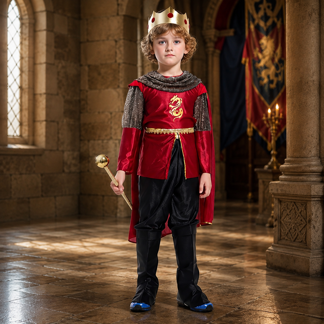 Kids King Costume with Crown and Cape Halloween Costume Set