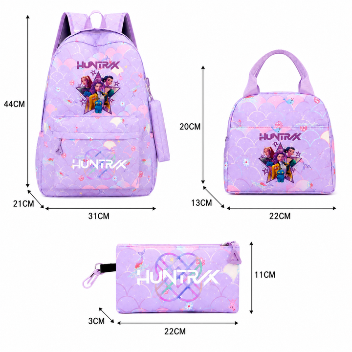 Anime Character School Backpack 3Pcs Set Teens Girls Large Laptop Travel