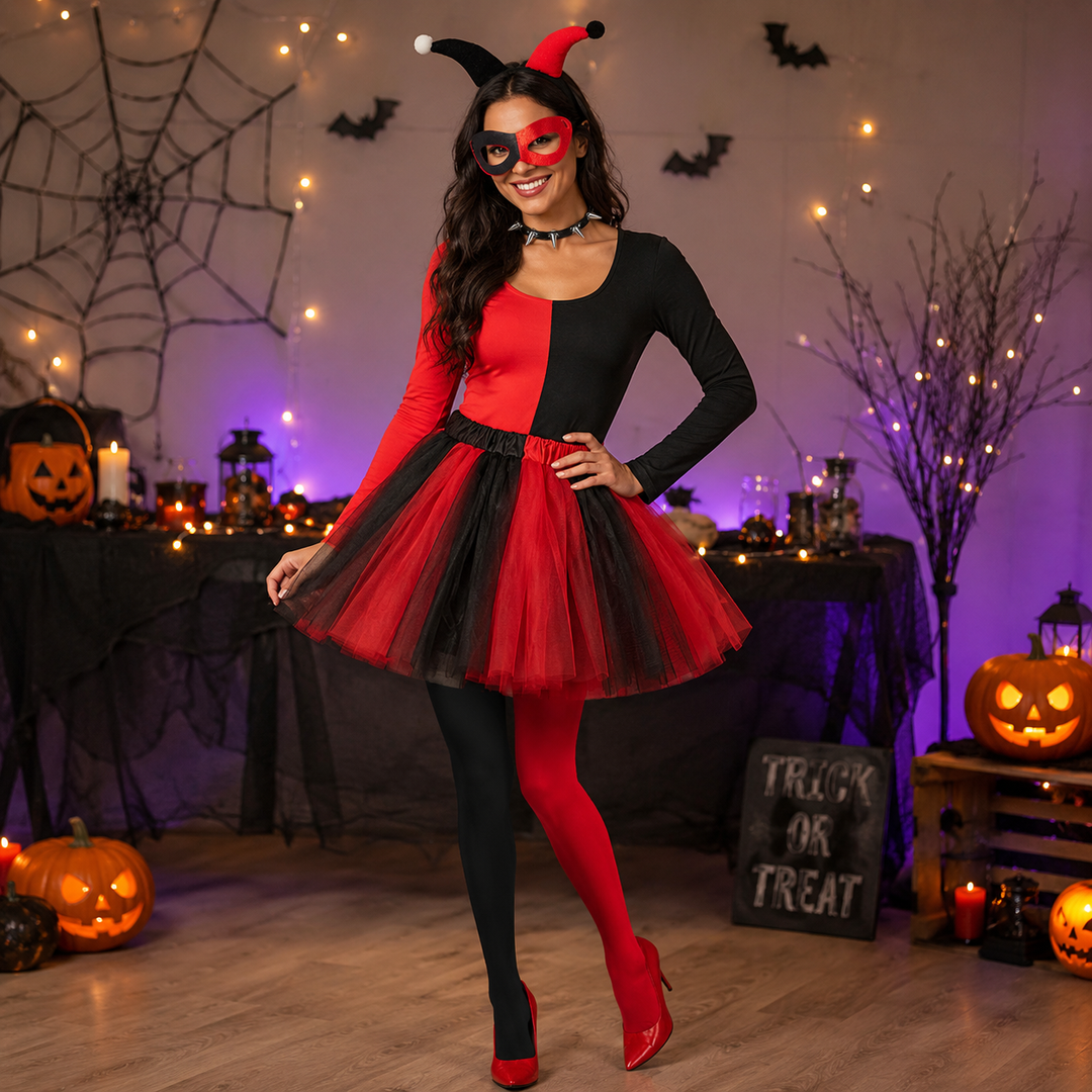Harley Quinn Accessory Set Headband Mask Gloves and Earrings
