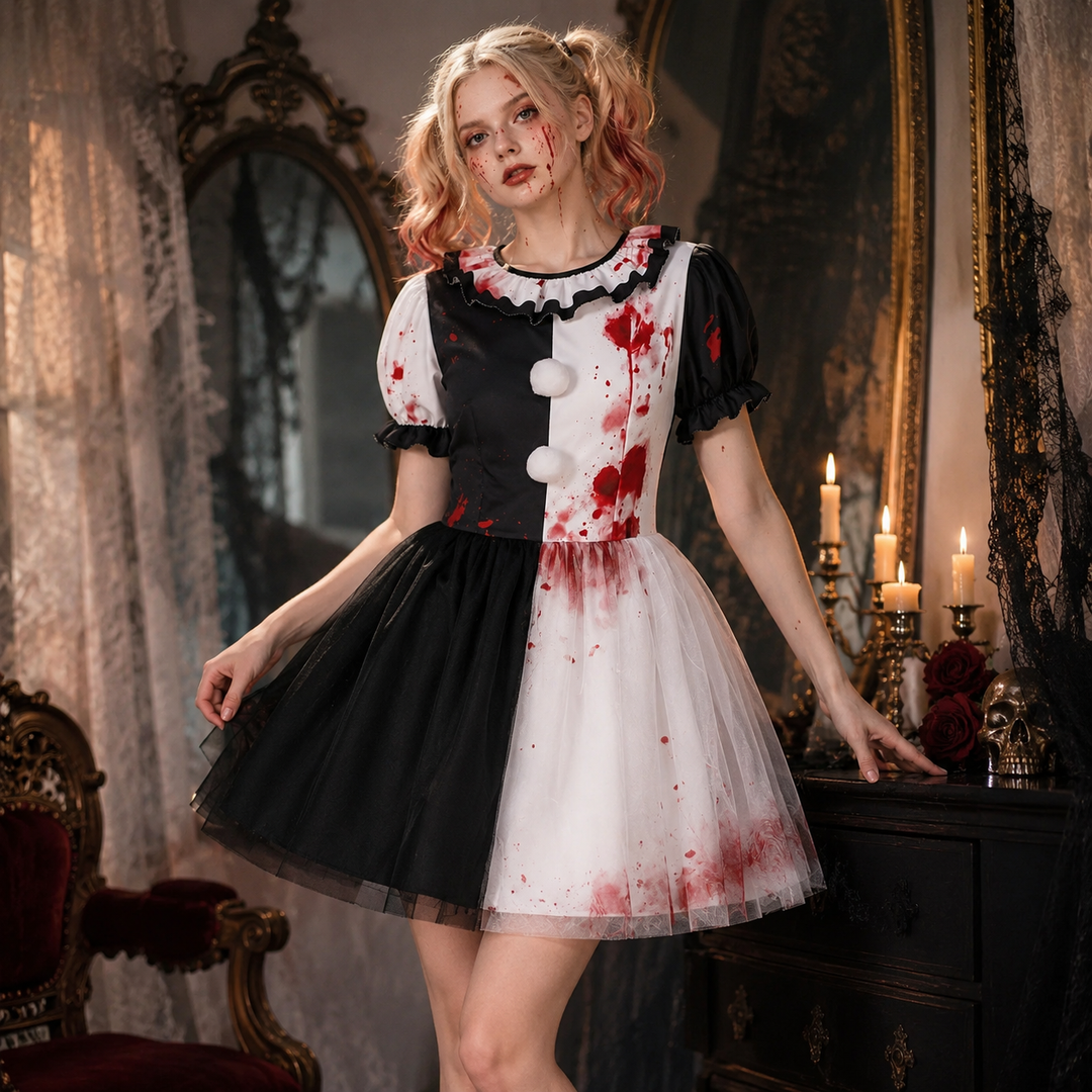 Bloodstained Harlequin Clown Dress Costume for Women