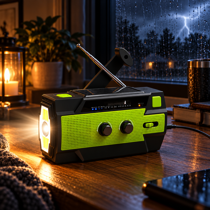 Wind Up Emergency Radio 4000mAh Solar AM FM SOS Side Flashlight