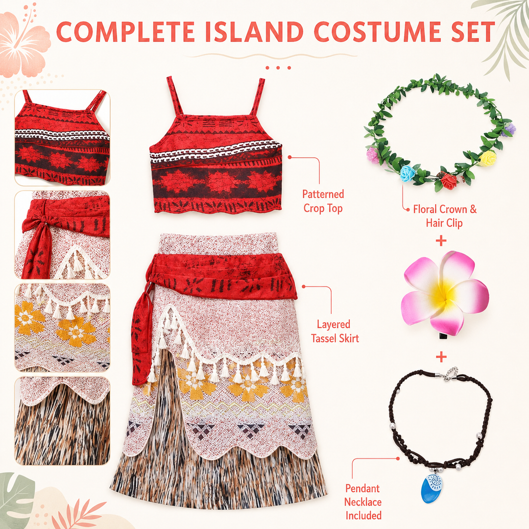 Moana Island Princess Costume Dress Set for Girls Halloween