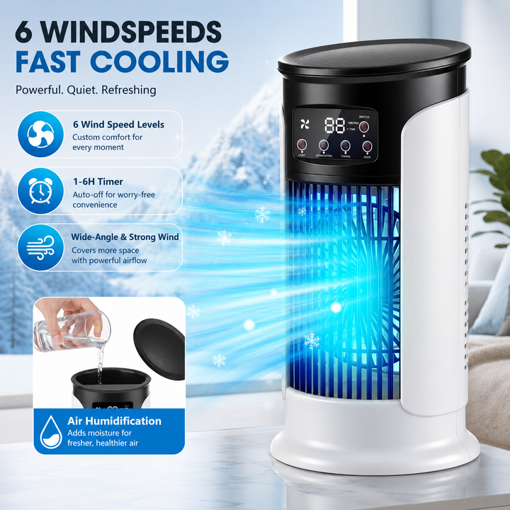 Portable Air Conditioning Tower Fan 6 Speed USB Mini Air Cooler Humidifier