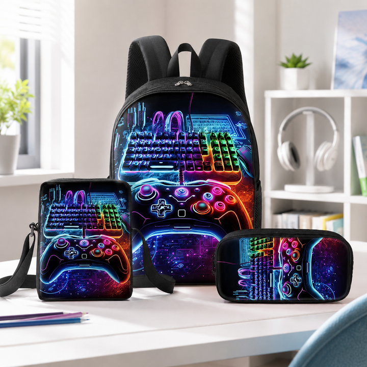 Gaming Controller 3-Piece School Backpack Set for Kids