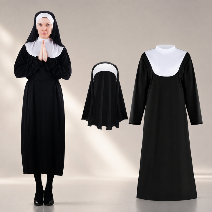 Nun Costume with Headscarf Halloween Religious Costume