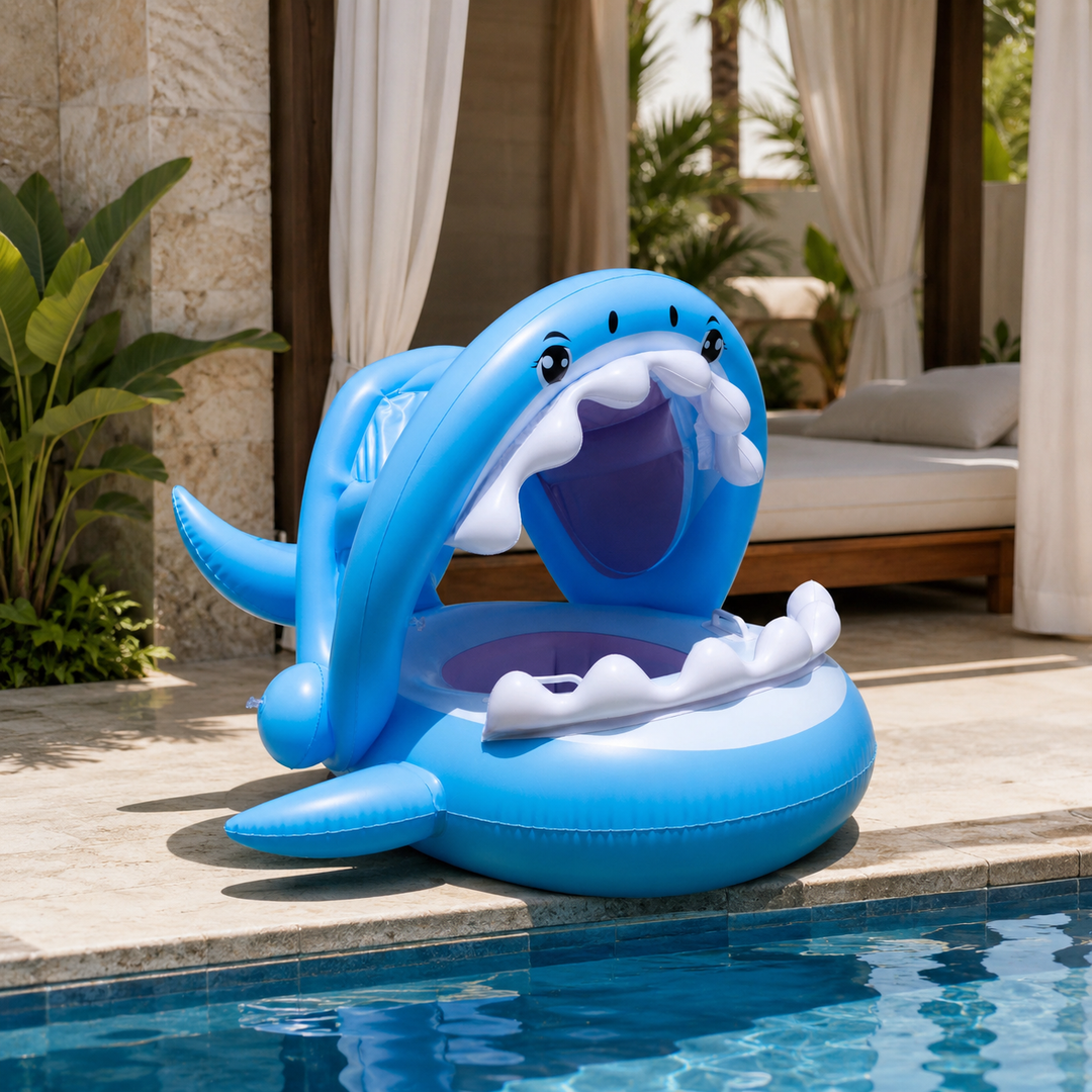 Canopy Shade Shark Float Seat Kids Summer Pool Water Toy Child-Safe