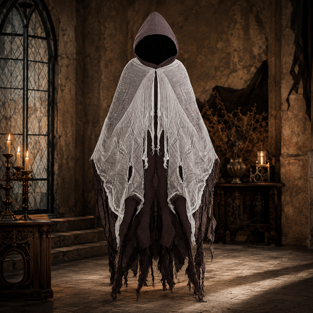 Tattered Hooded Cloak Halloween Costume Cape for Adults