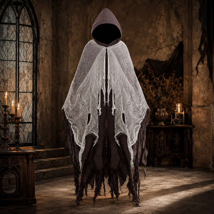 Tattered Hooded Cloak Halloween Costume Cape for Adults