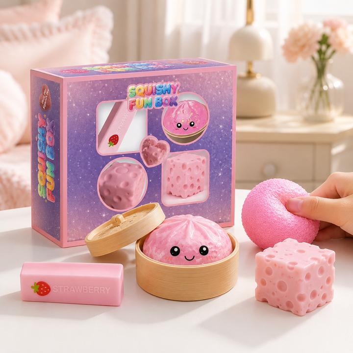 Squishy Fun Box 8-Piece Sensory Toy Set with Food and Animal Shapes
