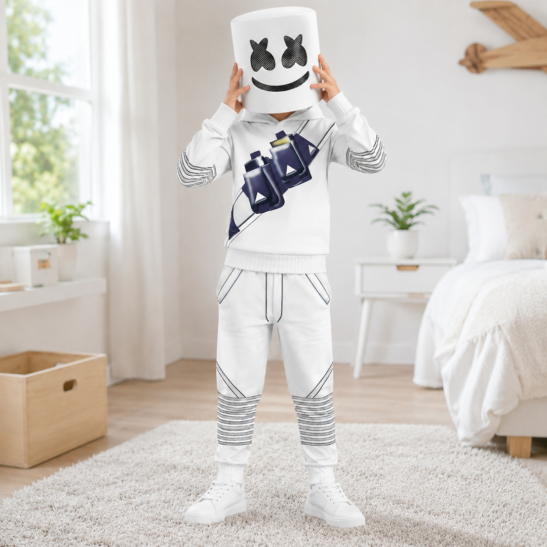 Marshmello DJ Costume Set with Hoodie Joggers and Mask for Kids