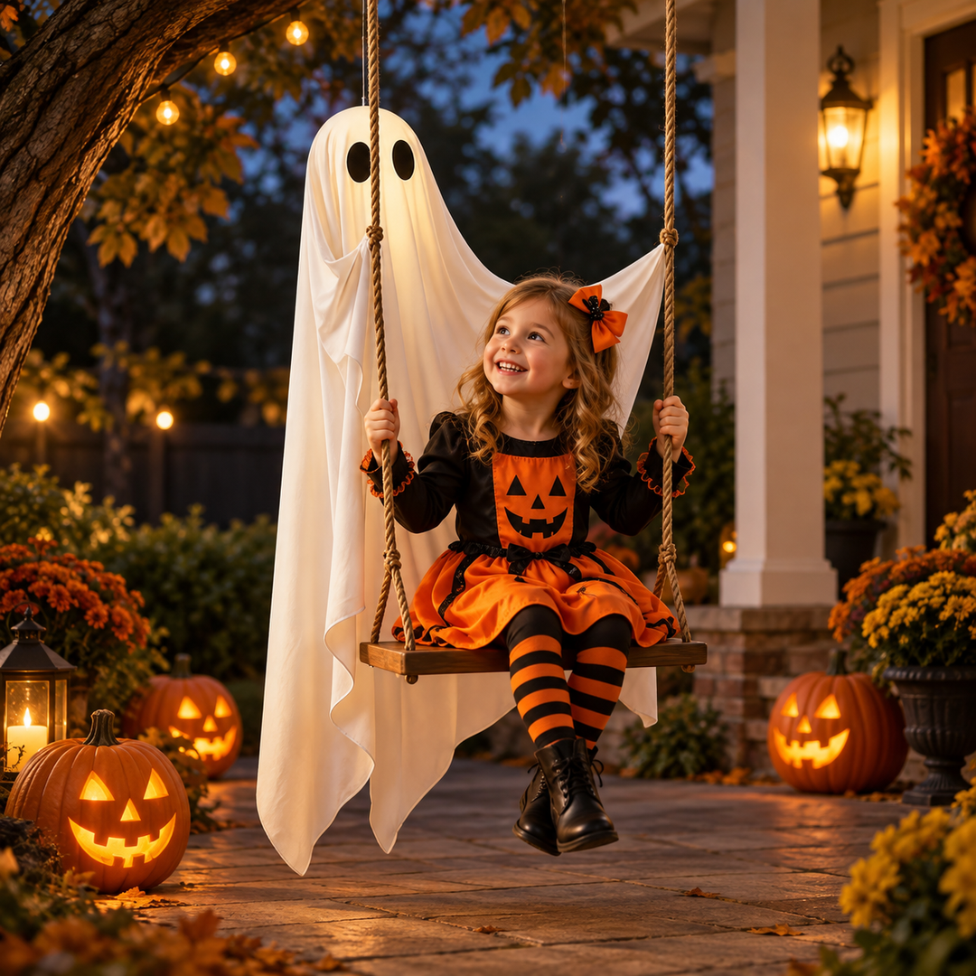 Halloween Ghost Swing Hanging Decoration Wooden Seat Porch Tree Decor