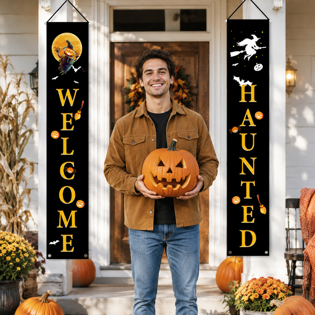 Halloween Welcome Banner Set for Haunted Porch Door Decoration