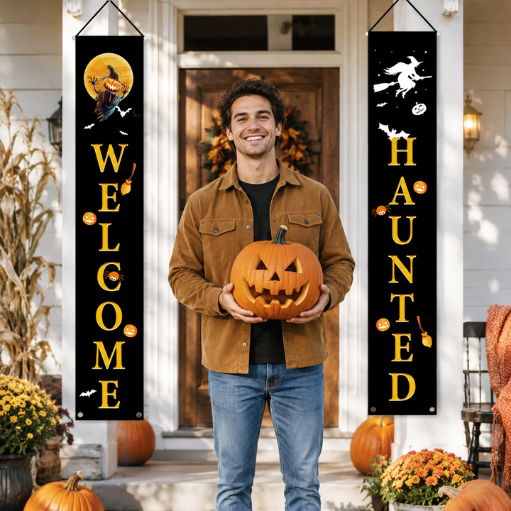 Halloween Welcome Banner Set for Haunted Porch Door Decoration