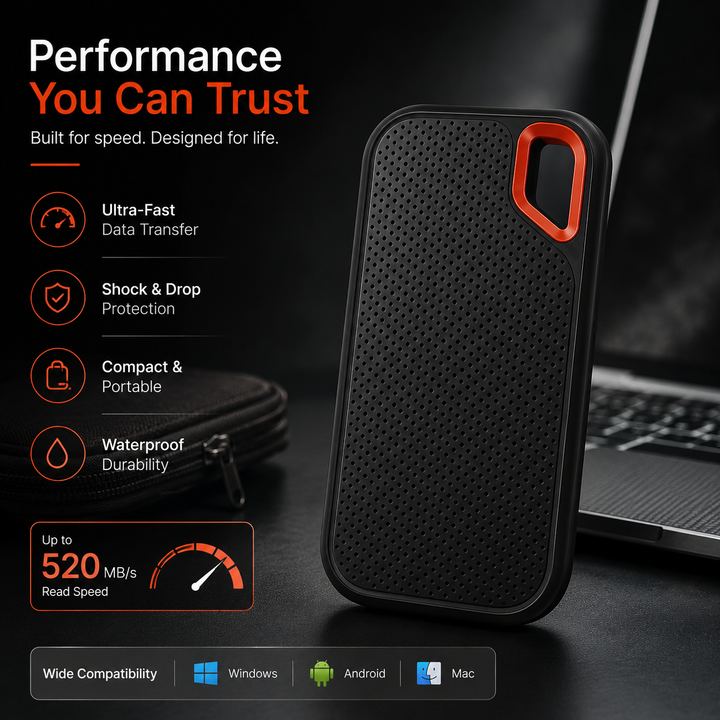 Portable External SSD USB-C Rugged Shock-Resistant Storage Drive