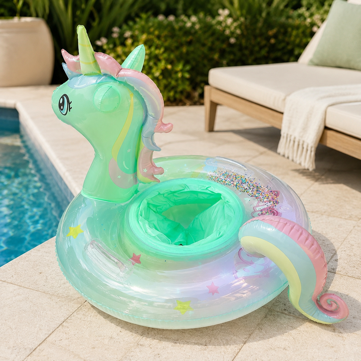 Unicorn Swim Ring Inflatable Pool Float Rainbow Sequined Kids Floatie