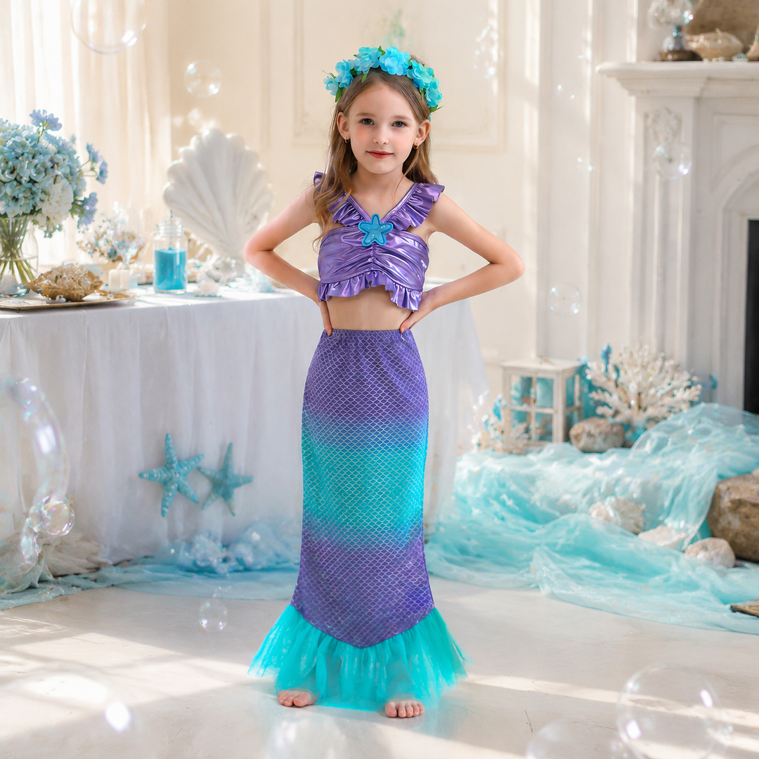 Mermaid Princess Sparkle Tail Costume Dress for Girls