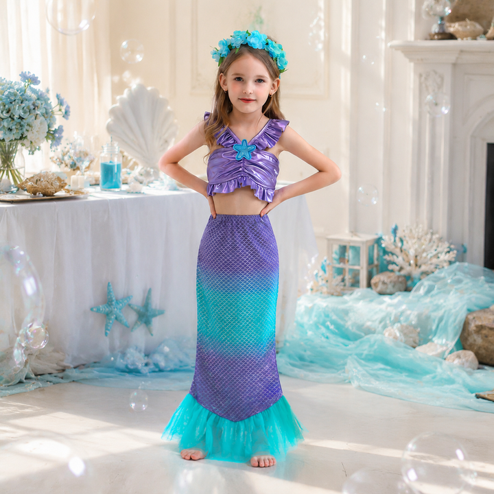 Mermaid Princess Sparkle Tail Costume Dress for Girls