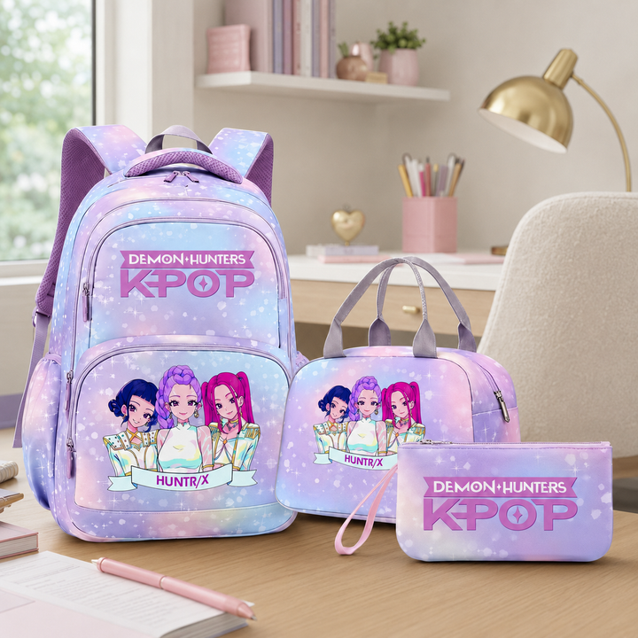 KPop Demon Hunters Girls 3-Piece School Backpack Set with Lunch Bag &amp; Pencil Case