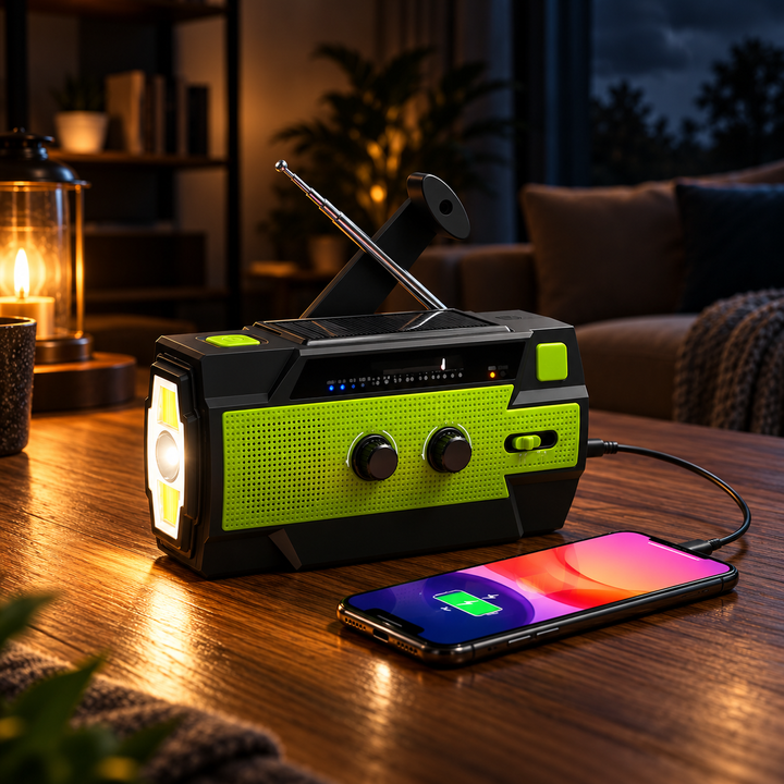 Wind Up Emergency Radio 4000mAh Solar AM FM SOS Side Flashlight