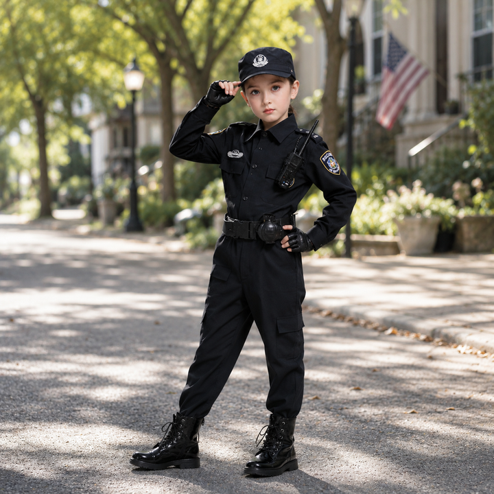 Kids Police Officer Costume Uniform Boys Girls Cosplay Roleplay Kindergarten Performance Set
