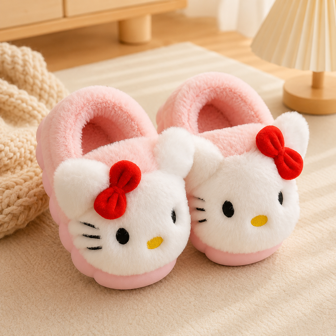 Cute Cartoon Plush Slippers Kids Winter Indoor Soft Warm Shoes