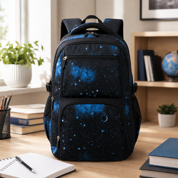 Boys Starry Sky Print School Backpack, Large Capacity